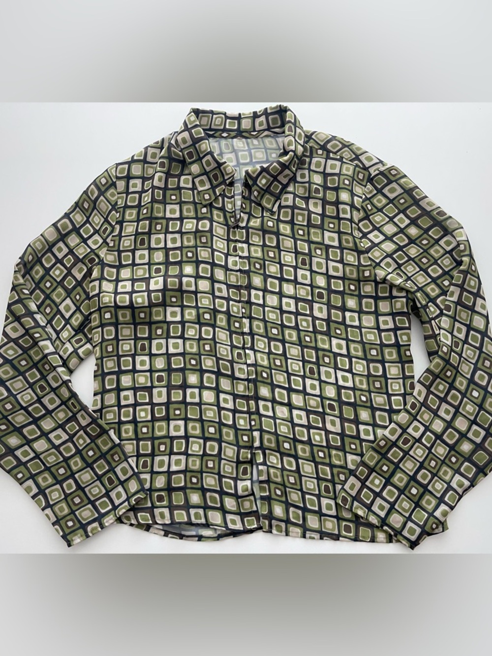 Anxiety Y2K Geometric Zip Front Mesh Blouse Women’s Large Retro 90s 2000s